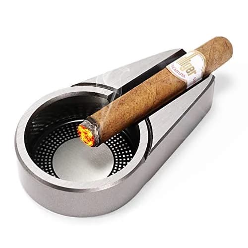 CiTree Metal Ashtray Silver | Modern Compact Travel Design with Single Cigar Rest thumbnail 2