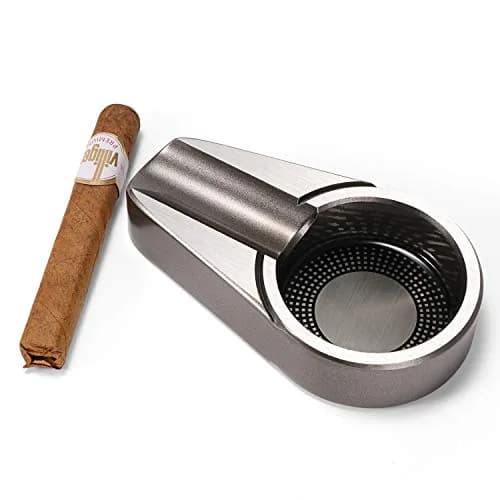 CiTree Metal Ashtray Silver | Modern Compact Travel Design with Single Cigar Rest thumbnail 3
