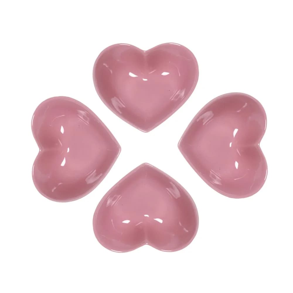 WAIT FLY Sweet Heart-Shaped Ceramic Pudding Cake Bowl Set of 4 | Microwave Safe & Cute Heart Design