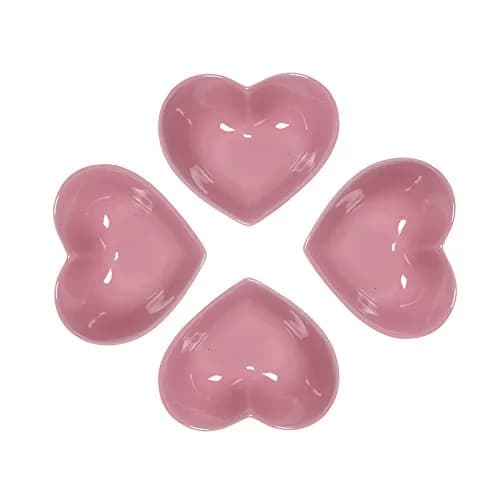 WAIT FLY Sweet Heart-Shaped Ceramic Pudding Cake Bowl Set of 4 | Microwave Safe & Cute Heart Design thumbnail 1