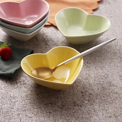 WAIT FLY Sweet Heart-Shaped Ceramic Pudding Cake Bowl Set of 4 | Microwave Safe & Cute Heart Design thumbnail 4