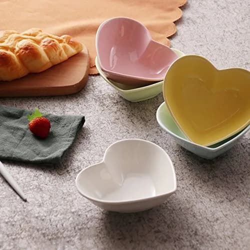 WAIT FLY Sweet Heart-Shaped Ceramic Pudding Cake Bowl Set of 4 | Microwave Safe & Cute Heart Design thumbnail 3