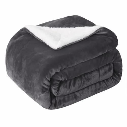 SOCHOW Sherpa Fleece Throw Blanket 60"×80" | Reversible Super Soft Plush in Dark Grey thumbnail 1