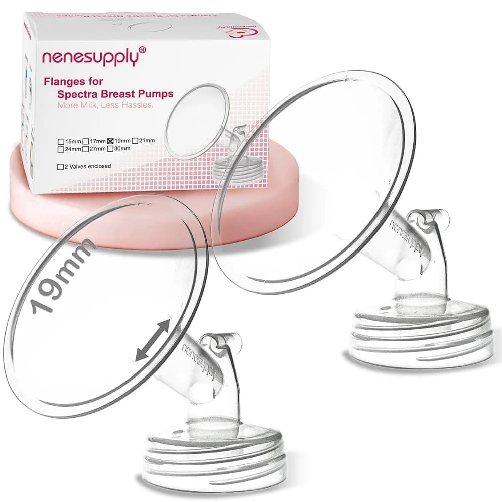 NENESUPPLY 19mm Flanges & Duckbill Valves for Spectra S1/S2 Pumps, 2-Pack | BPA-Free Food-Grade Silicone — Clear White