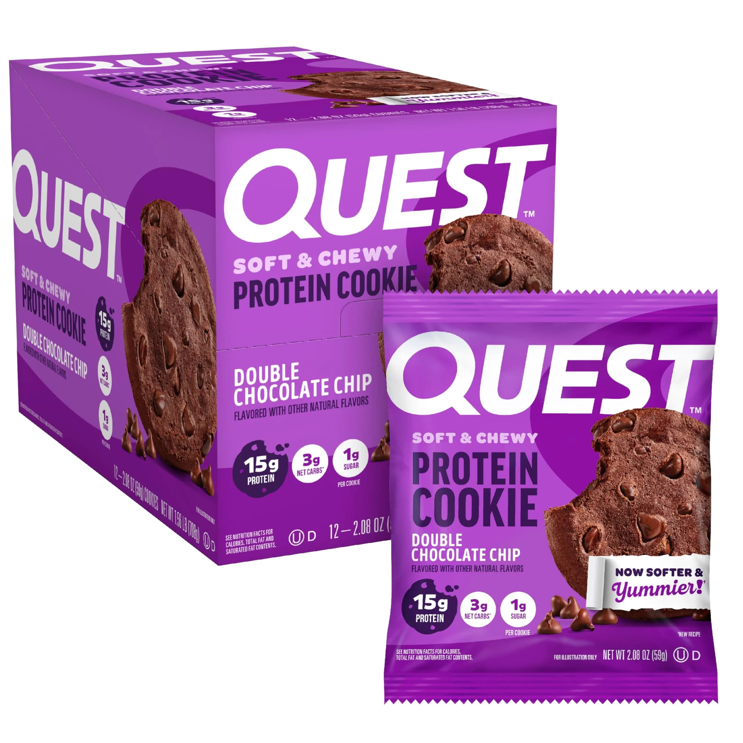 Quest Double Chocolate Chip Protein Cookie 59g (2.08 oz) | 15g Protein, Gluten-Free, Low Carb - main product image