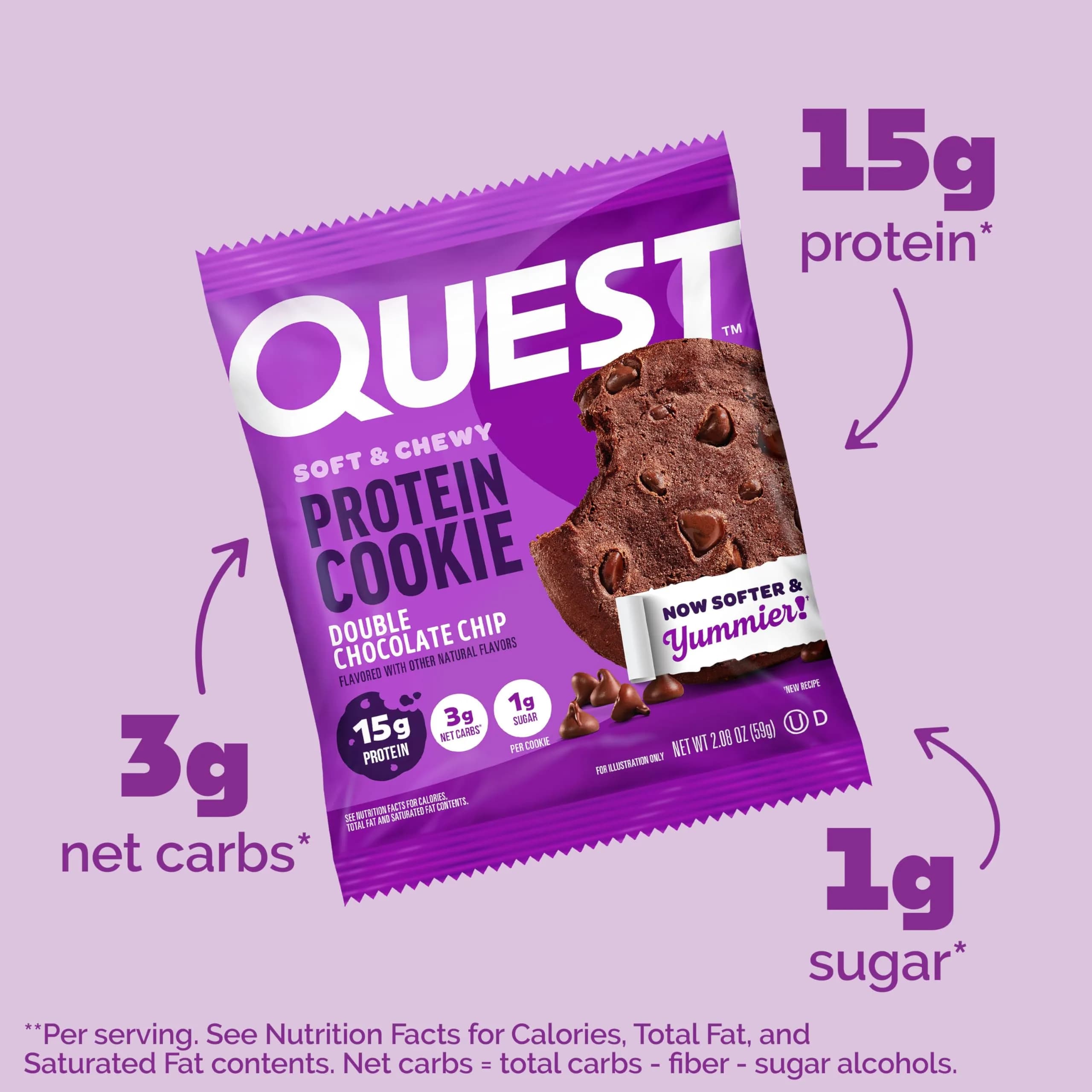 Quest Double Chocolate Chip Protein Cookie 59g (2.08 oz) | 15g Protein, Gluten-Free, Low Carb - view 3