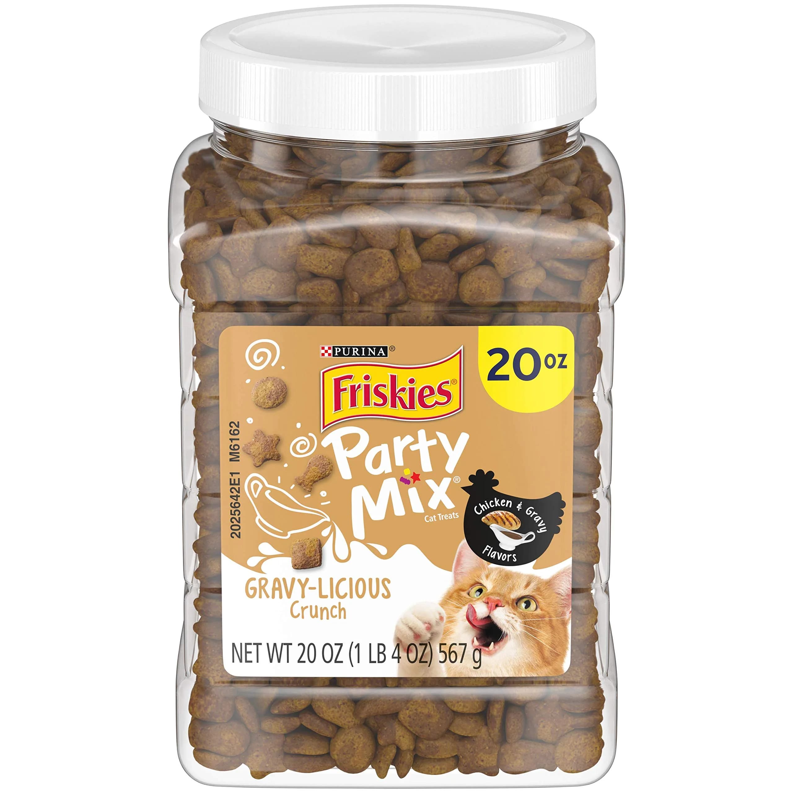 Friskies Party Mix Gravy-licious Crunch Cat Treats, 20 Ounce Canister | Chicken & Gravy Flavors - main product image