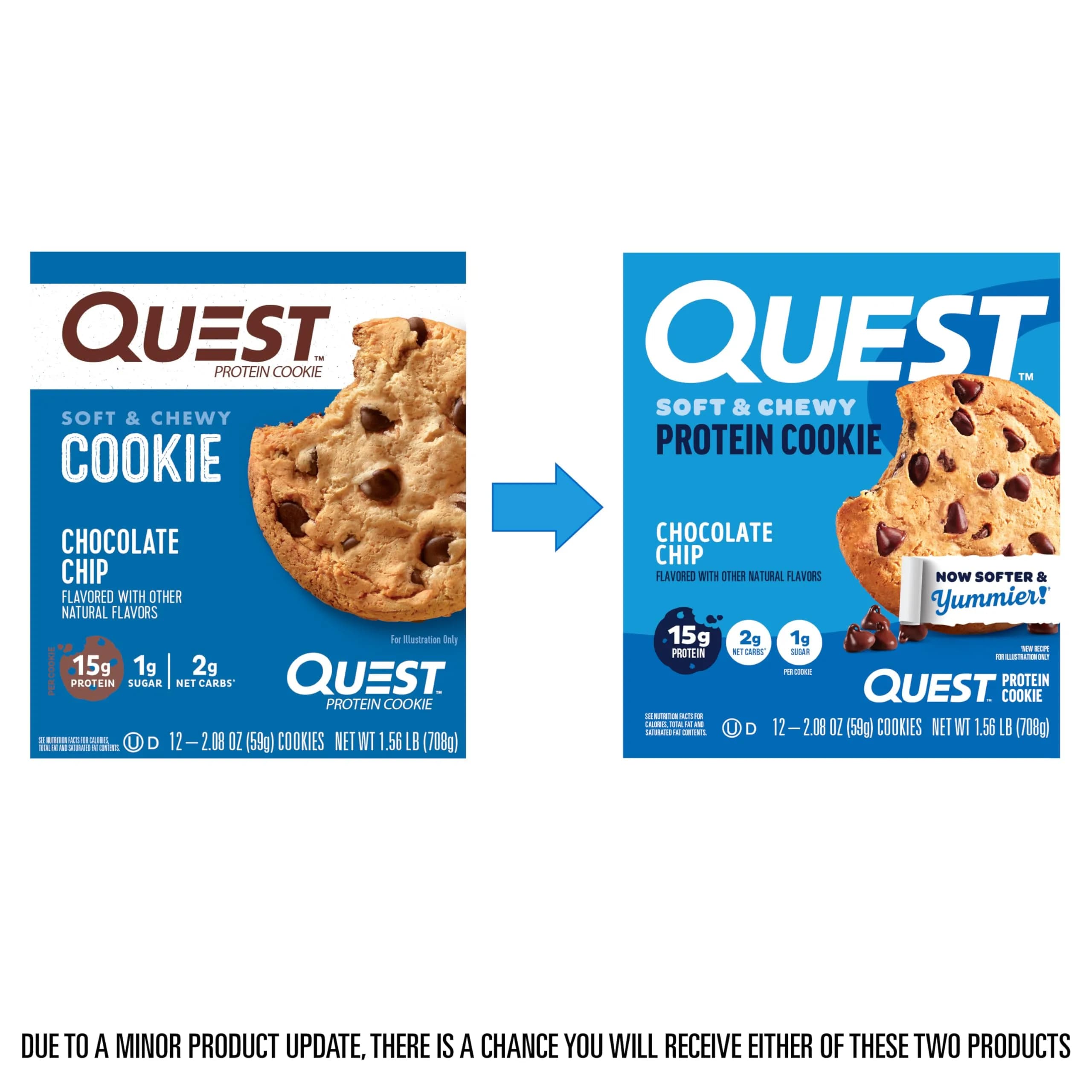 Quest Chocolate Chip Protein Cookie 15g Protein, 1g Sugar, 2g Net Carbs, Keto Friendly, Soft & Yummy — 12 Count (59g Each) - view 2