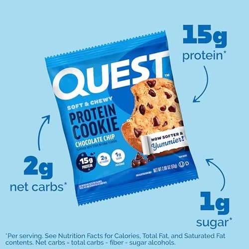Quest Chocolate Chip Protein Cookie 15g Protein, 1g Sugar, 2g Net Carbs, Keto Friendly, Soft & Yummy — 12 Count (59g Each) thumbnail 3