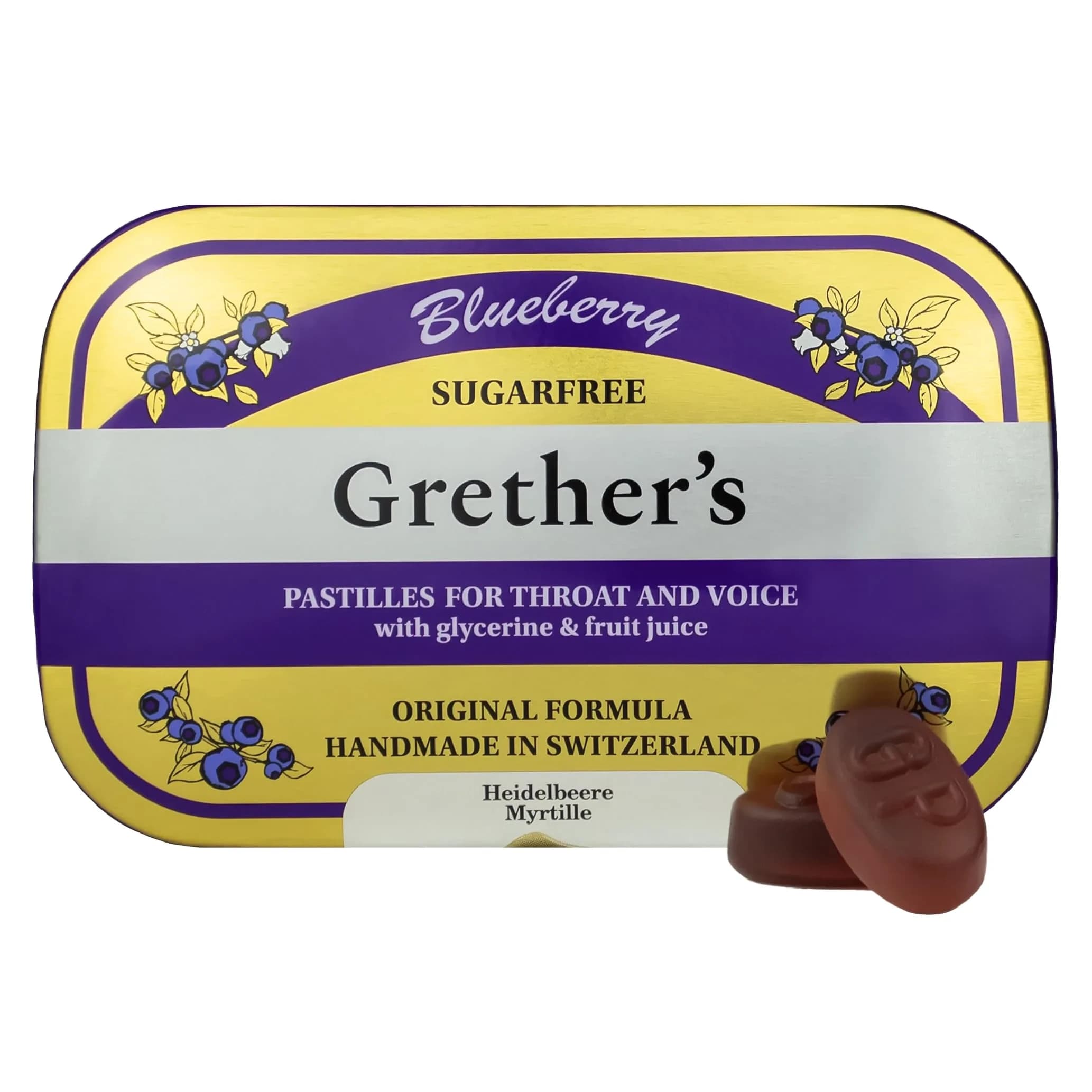 GRETHER'S Sugarfree Blackcurrant Pastilles 440g (15 oz) | Swiss Dry Mouth & Throat Comfort — Blueberry / 3.75 Ounce