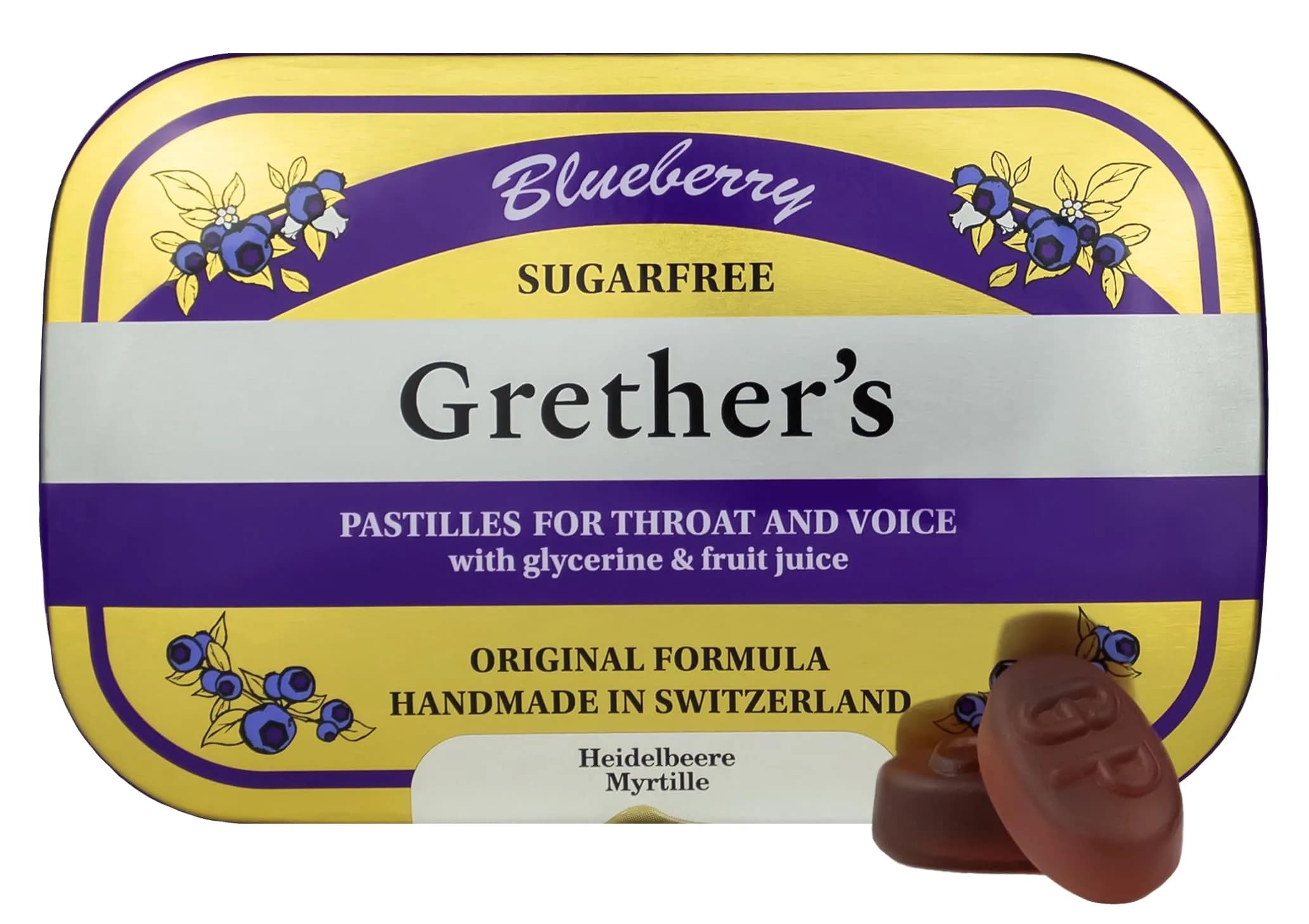 GRETHER'S Sugarfree Blueberry Pastilles 100g (3.5 oz) | Soothes Dry Mouth & Throat — Blueberry