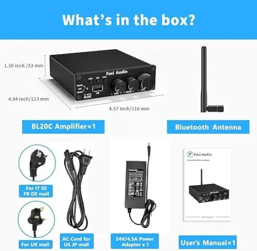 Fosi Audio BL20C Bluetooth 5.0 Stereo Receiver Amplifier 320 Watts 2.1 CH Mini Hi-Fi Class D TDA7498E Integrated Amp with U-Disk Player and Power Supply thumbnail 6