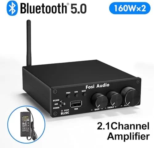 Fosi Audio BL20C Bluetooth 5.0 Stereo Receiver Amplifier 320 Watts 2.1 CH Mini Hi-Fi Class D TDA7498E Integrated Amp with U-Disk Player and Power Supply thumbnail 7