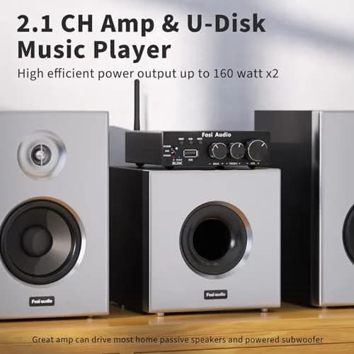 Fosi Audio BL20C Bluetooth 5.0 Stereo Receiver Amplifier 320 Watts 2.1 CH Mini Hi-Fi Class D TDA7498E Integrated Amp with U-Disk Player and Power Supply thumbnail 3