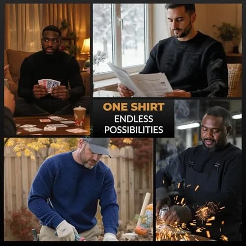 JMR Men’s Thermal Shirt Long Sleeve Heavyweight 100% Cotton Waffle Weave | Warm Breathable Base Layer or Standalone Cold Weather Essential thumbnail 3
