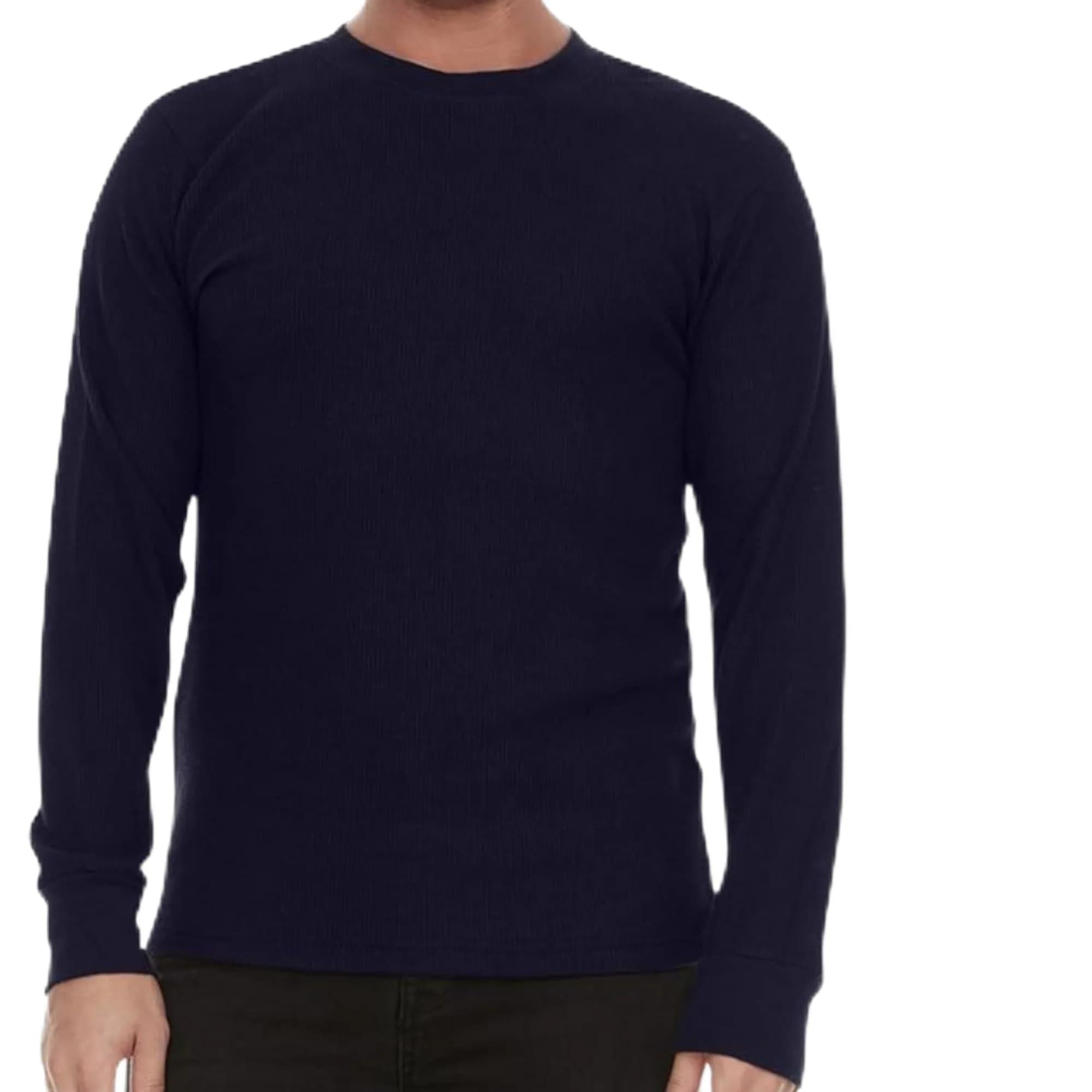 JMR Men’s Thermal Shirt Long Sleeve Heavyweight 100% Cotton Waffle Weave | Warm Breathable Base Layer or Standalone (Charcoal) — Navy / X-Large