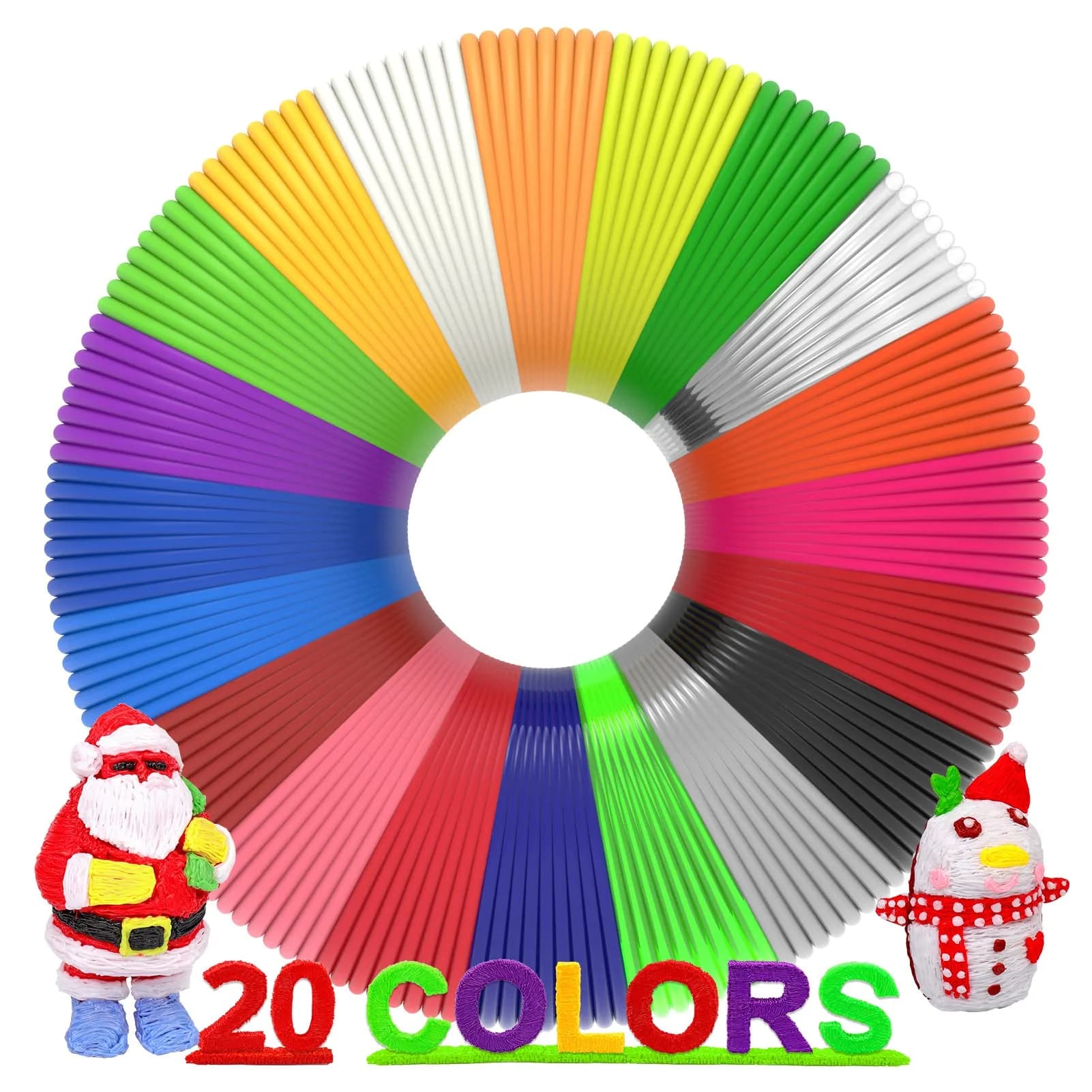 dikale 3D Pen Filament 400 Feet | 20 Colors PLA Refills for Smooth Printing