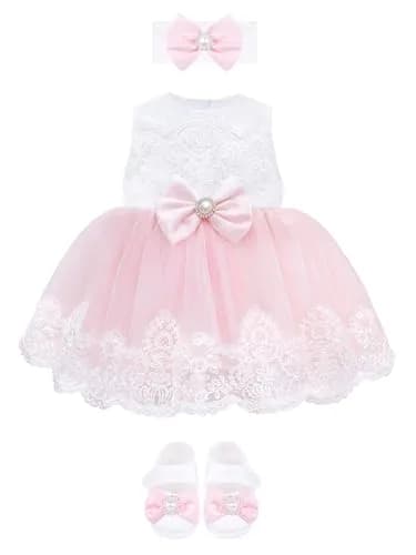 T.F. Taffy Baby Girl Newborn Pink Embroidered Princess Dress Gown 3-6 Months | Deluxe 6-Piece Set for Special Occasions thumbnail 1