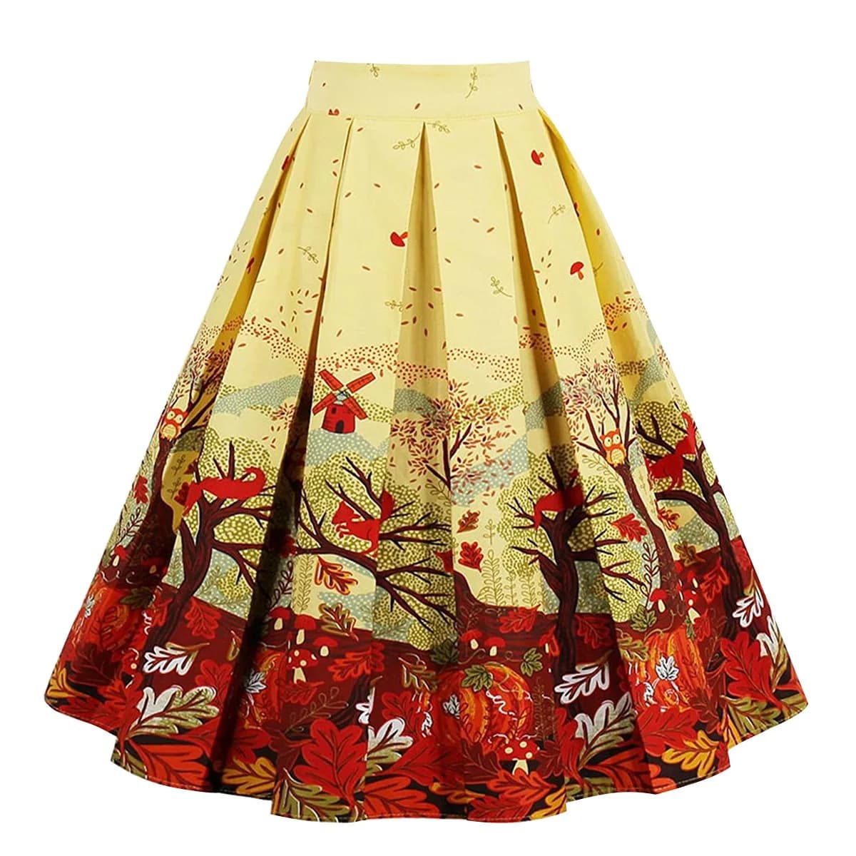 Girstunm Womens Pleated Vintage A line Midi Skirt Autumn Melody XXL | Retro 1950s Feminine Charm