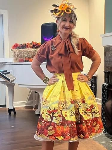 Girstunm Womens Pleated Vintage A line Midi Skirt Autumn Melody XXL | Retro 1950s Feminine Charm thumbnail 3