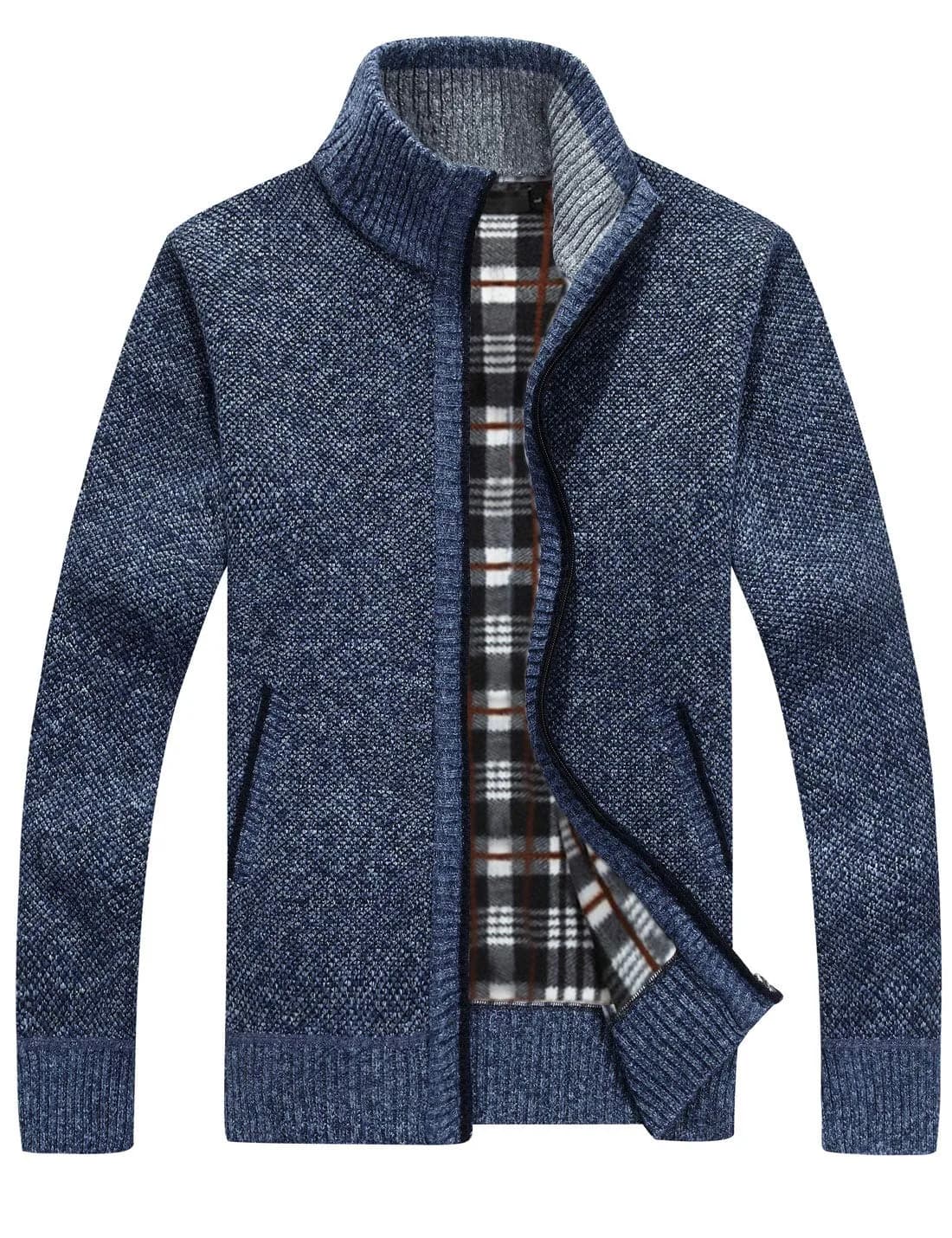 Yeokou Men's Casual Slim Full Zip Thick Knitted Cardigan Sweater with Pockets (Medium, Blue001) | Warm & Durable Knit for Casual & Office