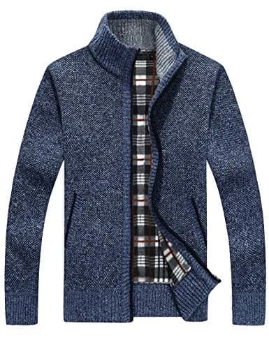 Yeokou Men's Casual Slim Full Zip Thick Knitted Cardigan Sweater with Pockets (Medium, Blue001) | Warm & Durable Knit for Casual & Office thumbnail 1