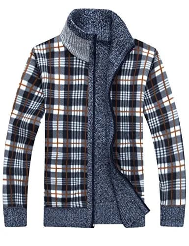 Yeokou Men's Casual Slim Full Zip Thick Knitted Cardigan Sweater with Pockets (Medium, Blue001) | Warm & Durable Knit for Casual & Office thumbnail 5