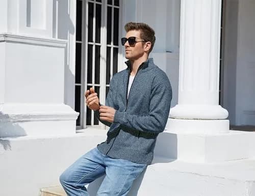 Yeokou Men's Casual Slim Full Zip Thick Knitted Cardigan Sweater with Pockets (Medium, Blue001) | Warm & Durable Knit for Casual & Office thumbnail 8