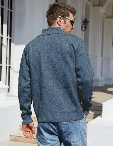Yeokou Men's Casual Slim Full Zip Thick Knitted Cardigan Sweater with Pockets (Medium, Blue001) | Warm & Durable Knit for Casual & Office thumbnail 3