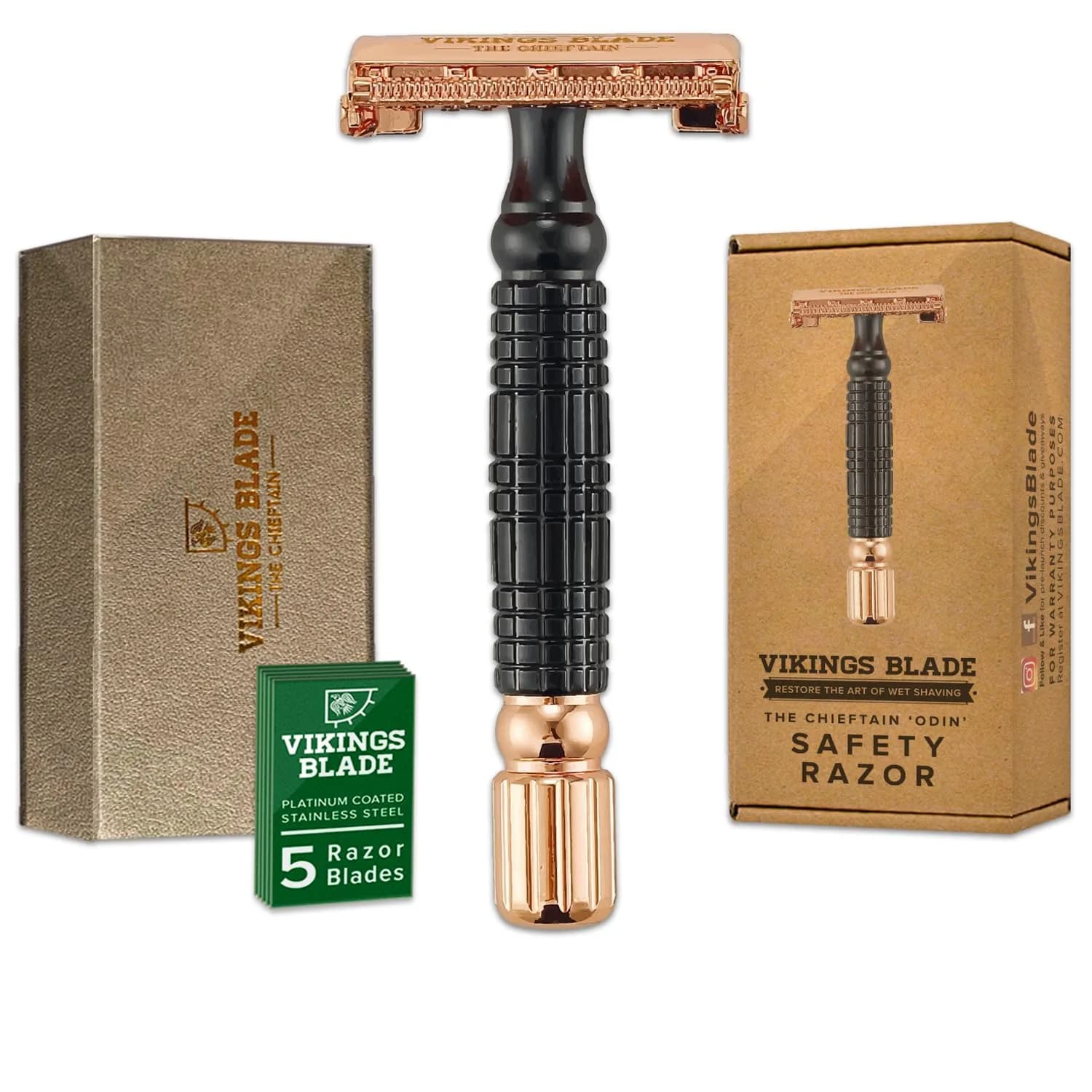 Vikings Blade Double Edge Safety Razor for Men + 5 Swedish Steel Blades + Luxury Case | Eco-Friendly & Reusable (Odin "Odin")