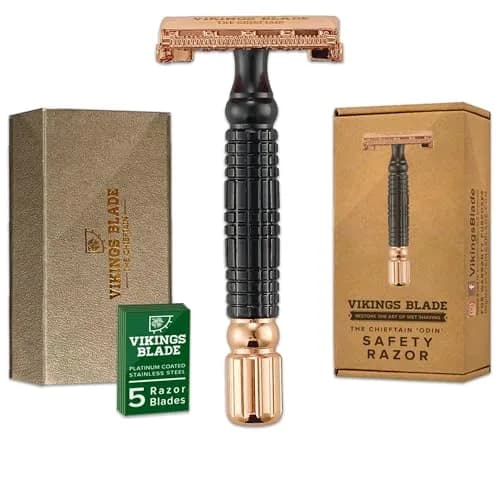 Vikings Blade Double Edge Safety Razor for Men + 5 Swedish Steel Blades + Luxury Case | Eco-Friendly & Reusable (Odin "Odin") thumbnail 1