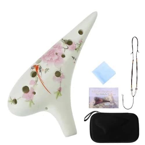 OcarinaWind 12 Hole Ceramic Tenor C Ocarina – Bird Loves Flower | Handcrafted Collectible thumbnail 1