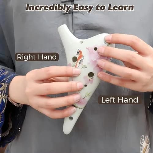 OcarinaWind 12 Hole Ceramic Tenor C Ocarina – Bird Loves Flower | Handcrafted Collectible thumbnail 2