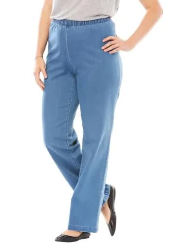 Woman Within Fineline Stretch Denim Wide-Leg Pull-On Jeans | All-Day Comfort & Style (70-120 chars) thumbnail 1