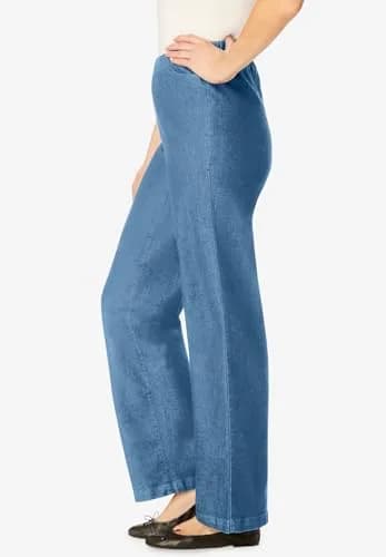 Woman Within Fineline Stretch Denim Wide-Leg Pull-On Jeans | All-Day Comfort & Style (70-120 chars) thumbnail 5