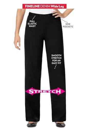 Woman Within Fineline Stretch Denim Wide-Leg Pull-On Jeans | All-Day Comfort & Style (70-120 chars) thumbnail 6