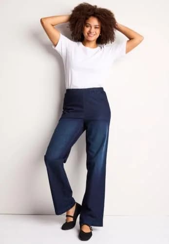 Woman Within Fineline Stretch Denim Wide-Leg Pull-On Jeans | All-Day Comfort & Style (70-120 chars) thumbnail 3