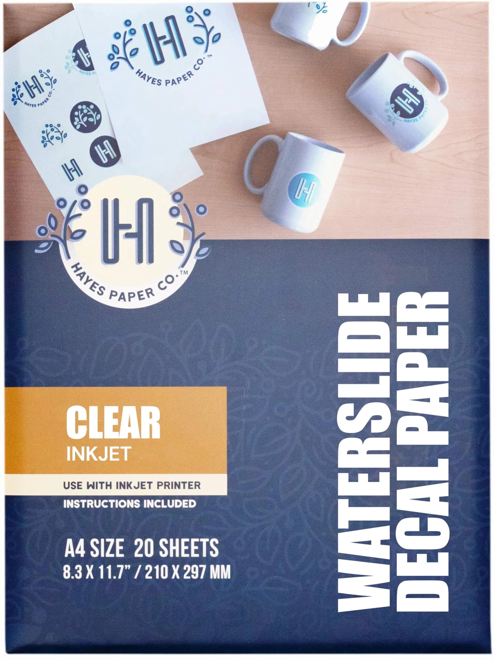 Hayes Waterslide Decal Paper for Inkjet Printers 20 Clear A4 Sheets | Quick Dry, Strong Adhesion, Easy Application