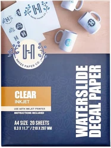 Hayes Waterslide Decal Paper for Inkjet Printers 20 Clear A4 Sheets | Quick Dry, Strong Adhesion, Easy Application thumbnail 1