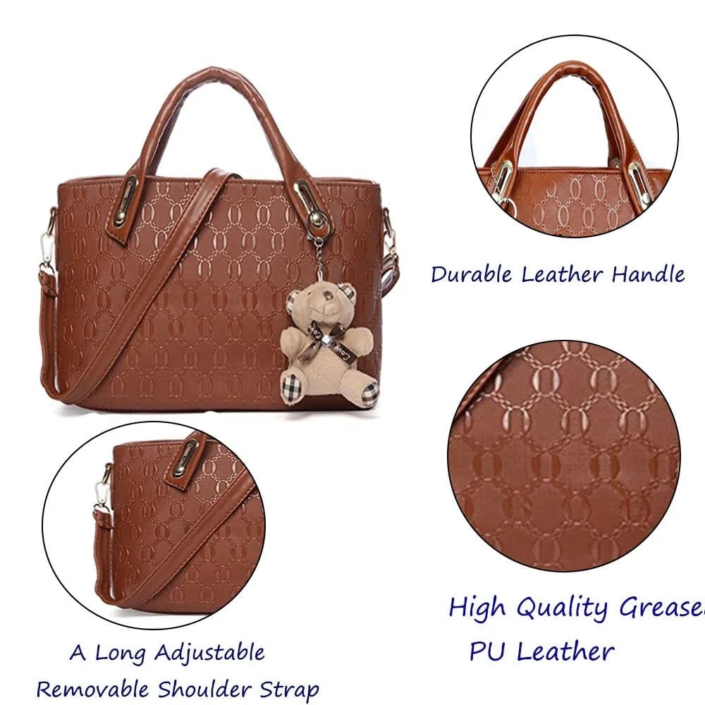 FiveloveTwo Women 4 Pcs Top Handle Satchel Hobo Handbag Set Large Tote +Purse +Shoulder Bag+Card Holder Brown | High-Quality PU Leather thumbnail 5