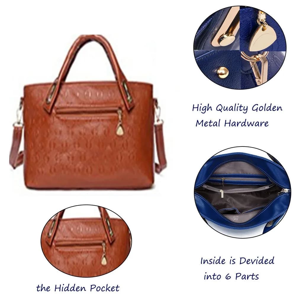 FiveloveTwo Women 4 Pcs Top Handle Satchel Hobo Handbag Set Large Tote +Purse +Shoulder Bag+Card Holder Brown | High-Quality PU Leather thumbnail 6