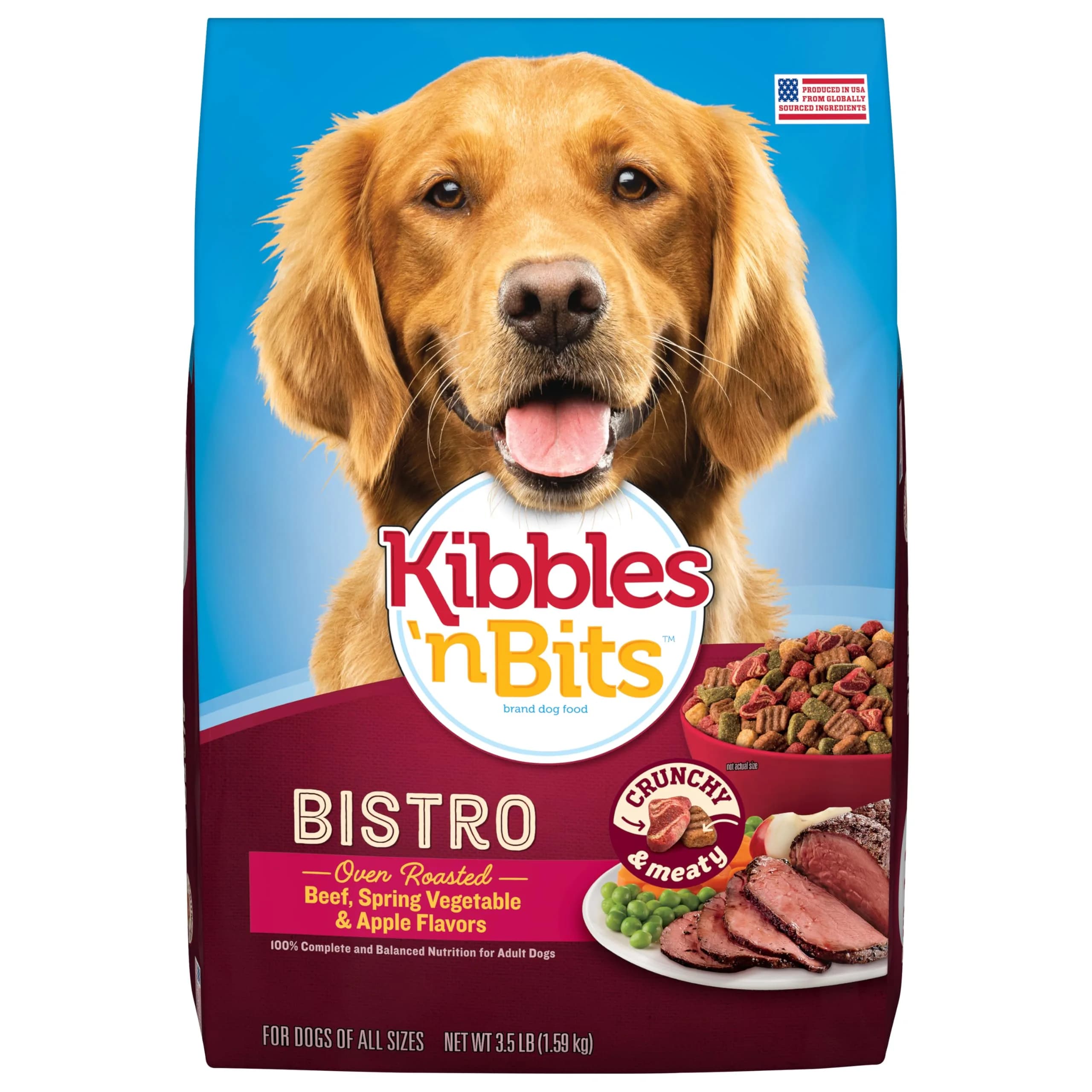 Kibbles 'n Bits Bistro Dry Dog Food, Beef Flavor, 3.5 lb. Bag, 4-Pack | Oven Roasted Beef & Veggies