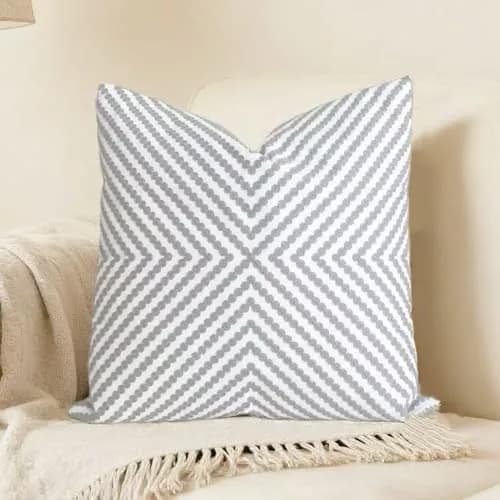 Slow Cow Embroidered Throw Pillow Cover 18 x 18 Inch Grey | Intricate Embroidery, Cotton, Zipper thumbnail 1