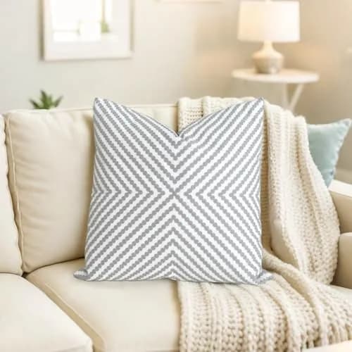 Slow Cow Embroidered Throw Pillow Cover 18 x 18 Inch Grey | Intricate Embroidery, Cotton, Zipper thumbnail 5