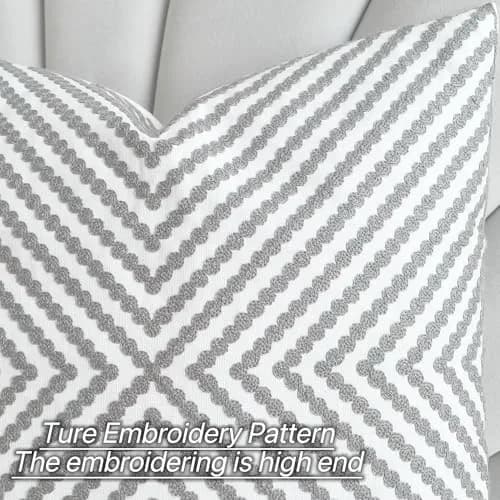 Slow Cow Embroidered Throw Pillow Cover 18 x 18 Inch Grey | Intricate Embroidery, Cotton, Zipper thumbnail 2