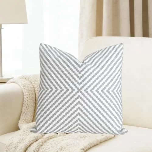Slow Cow Embroidered Throw Pillow Cover 18 x 18 Inch Grey | Intricate Embroidery, Cotton, Zipper thumbnail 3