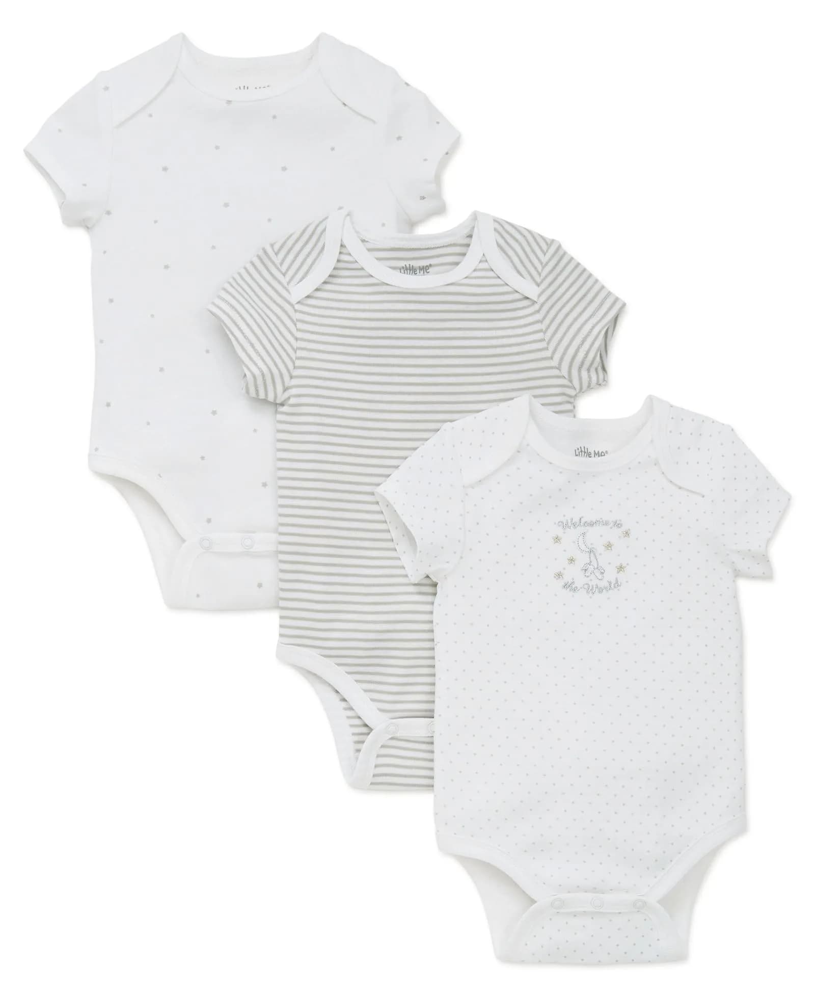 Little Me Baby Boys 3-pack 100% Cotton Scratch Free Tag Onesies, Newborn US | Soft, Safe & Stylish