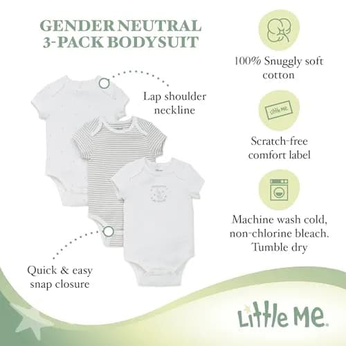 Little Me Baby Boys 3-pack 100% Cotton Scratch Free Tag Onesies, Newborn US | Soft, Safe & Stylish thumbnail 2
