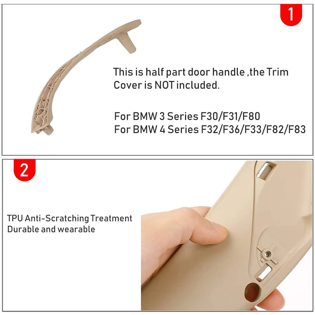 Jaronx Beige Right Front Door Handle for BMW 3 Series 2012-2018 & 4 Series 2014-2017 (1 Piece) - view 5