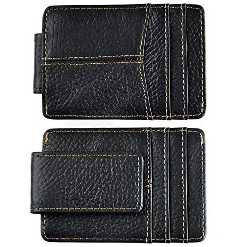 Le'aokuu Mens Genuine Leather Cowhide Money Clip Wallet Slim Black 2 | RFID Secure thumbnail 1